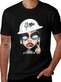 Cartoon Graphic T-Shirt - Edgy Tattoo Girl Design