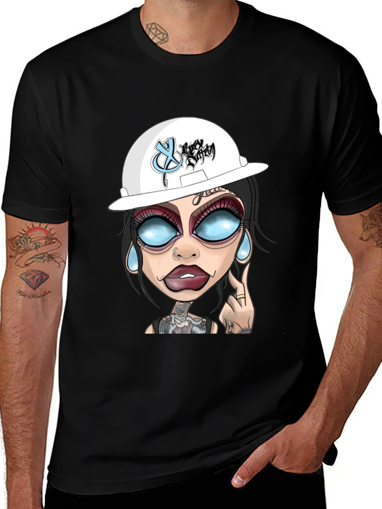Cartoon Graphic T-Shirt - Edgy Tattoo Girl Design