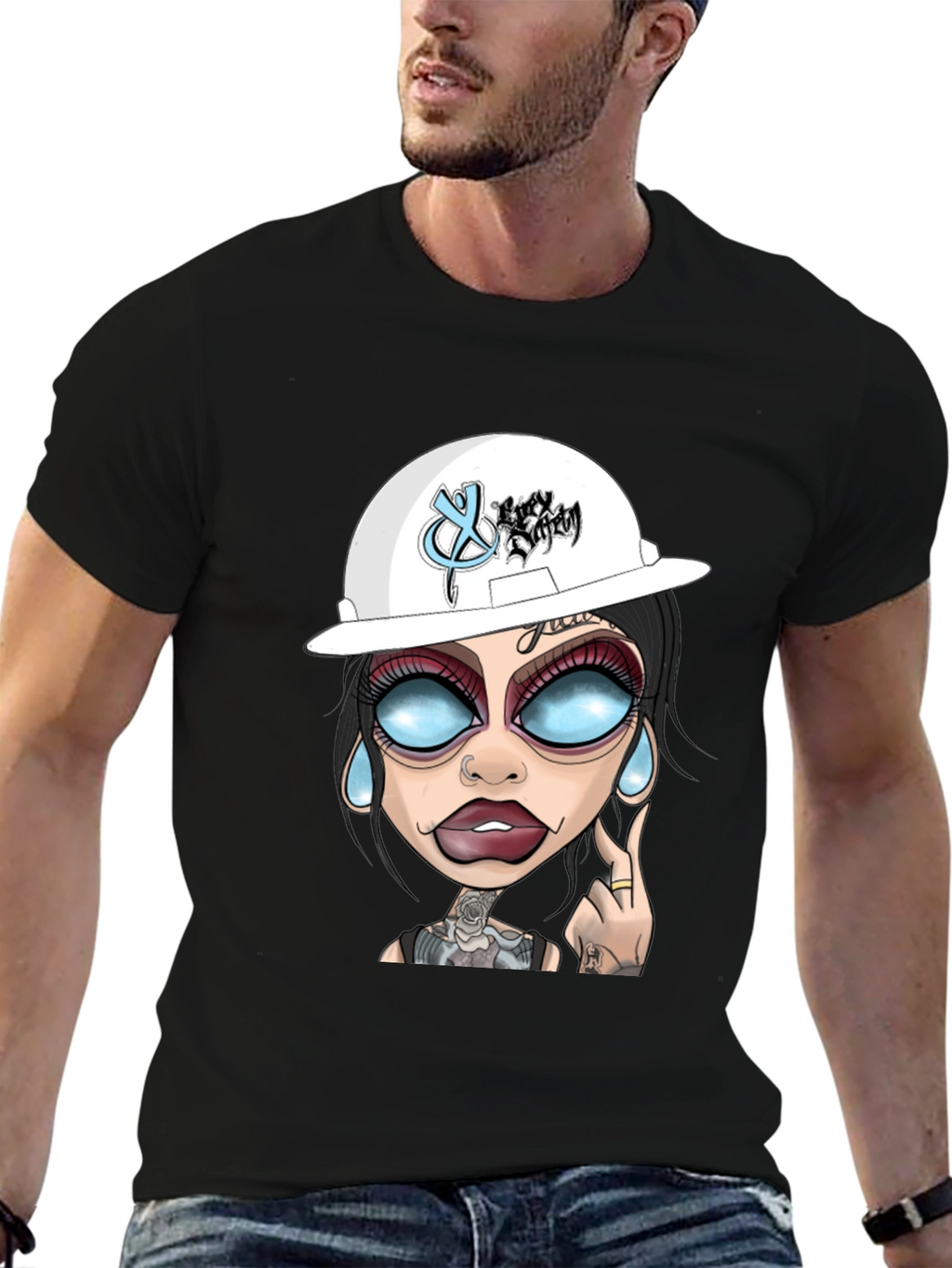Cartoon Graphic T-Shirt - Edgy Tattoo Girl Design