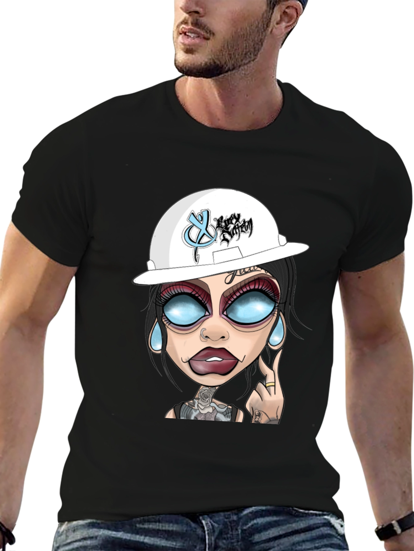 Cartoon Graphic T-Shirt - Edgy Tattoo Girl Design