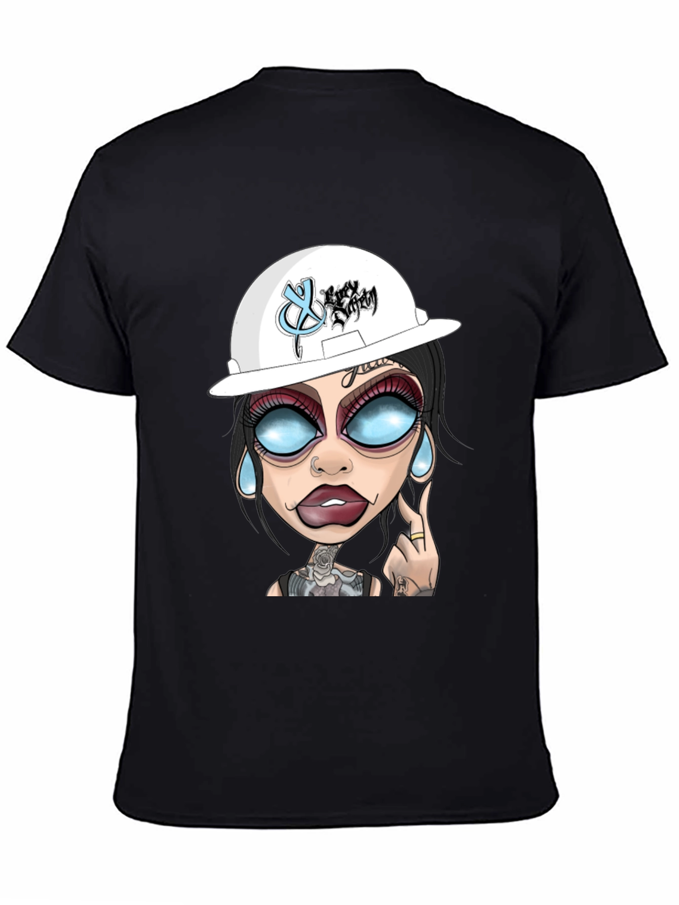 Cartoon Graphic T-Shirt - Edgy Tattoo Girl Design