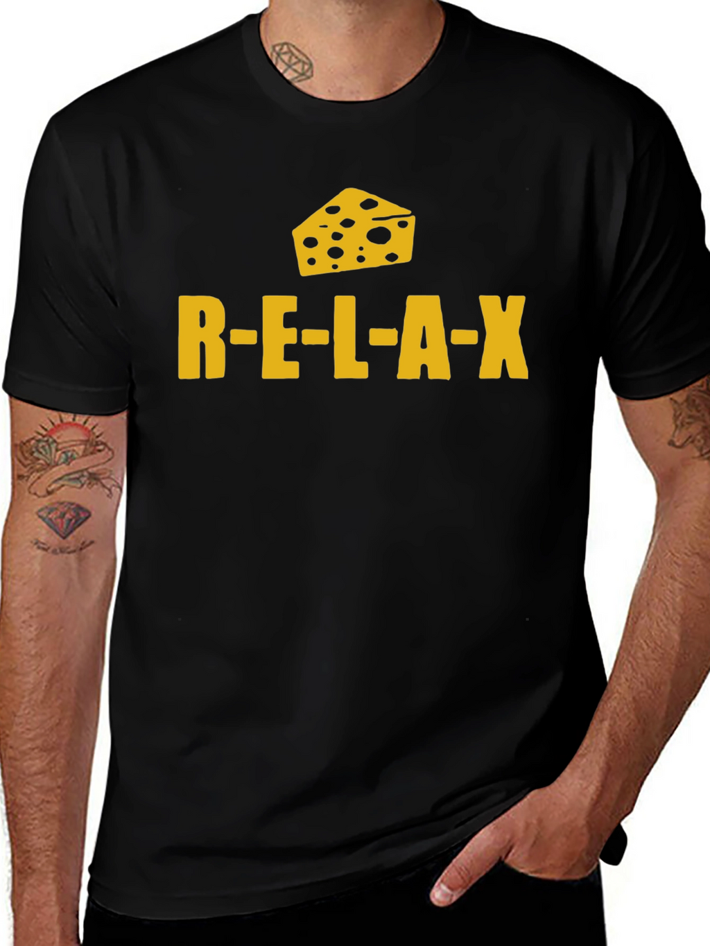 Relax Cheese Black T-Shirt Funny Graphic Tee