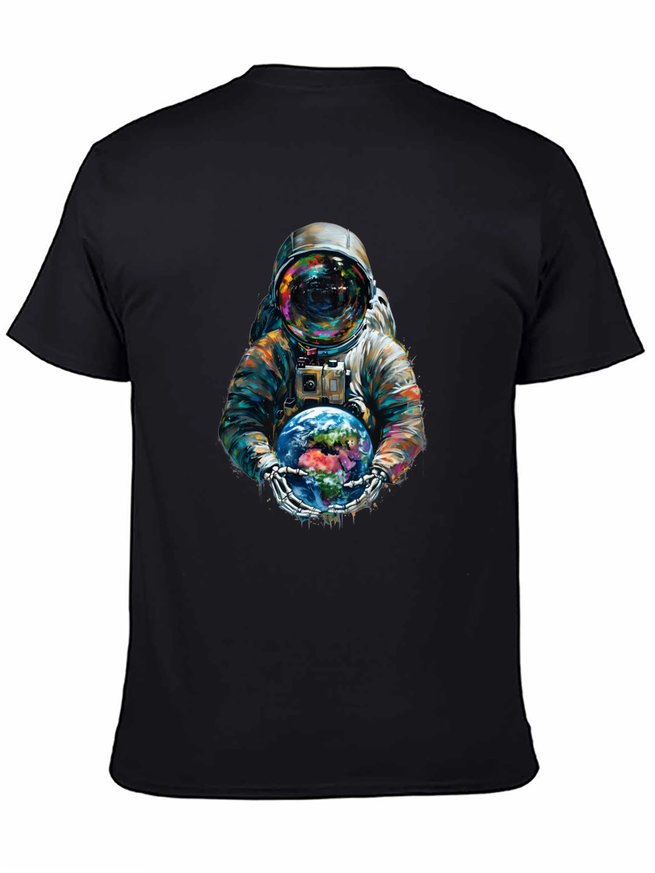 Astronaut Earth Graphic Tee - Black Cotton Blend
