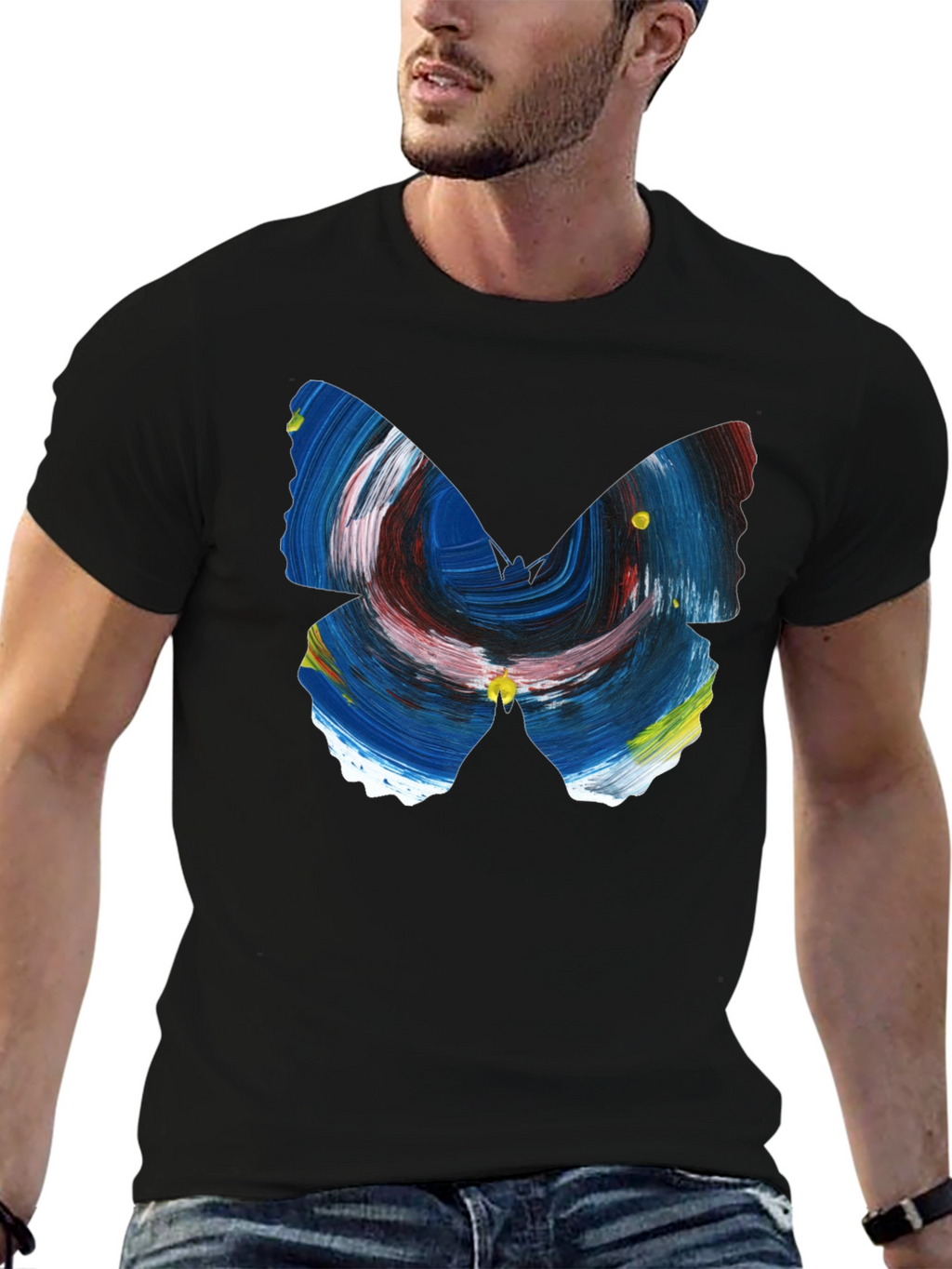 Abstract Butterfly Graphic Mens Black T-Shirt
