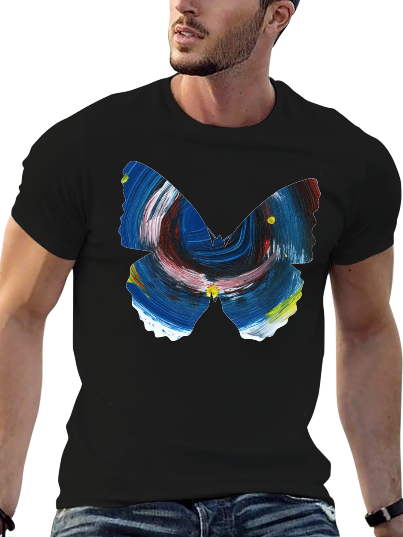 Abstract Butterfly Graphic Mens Black T-Shirt