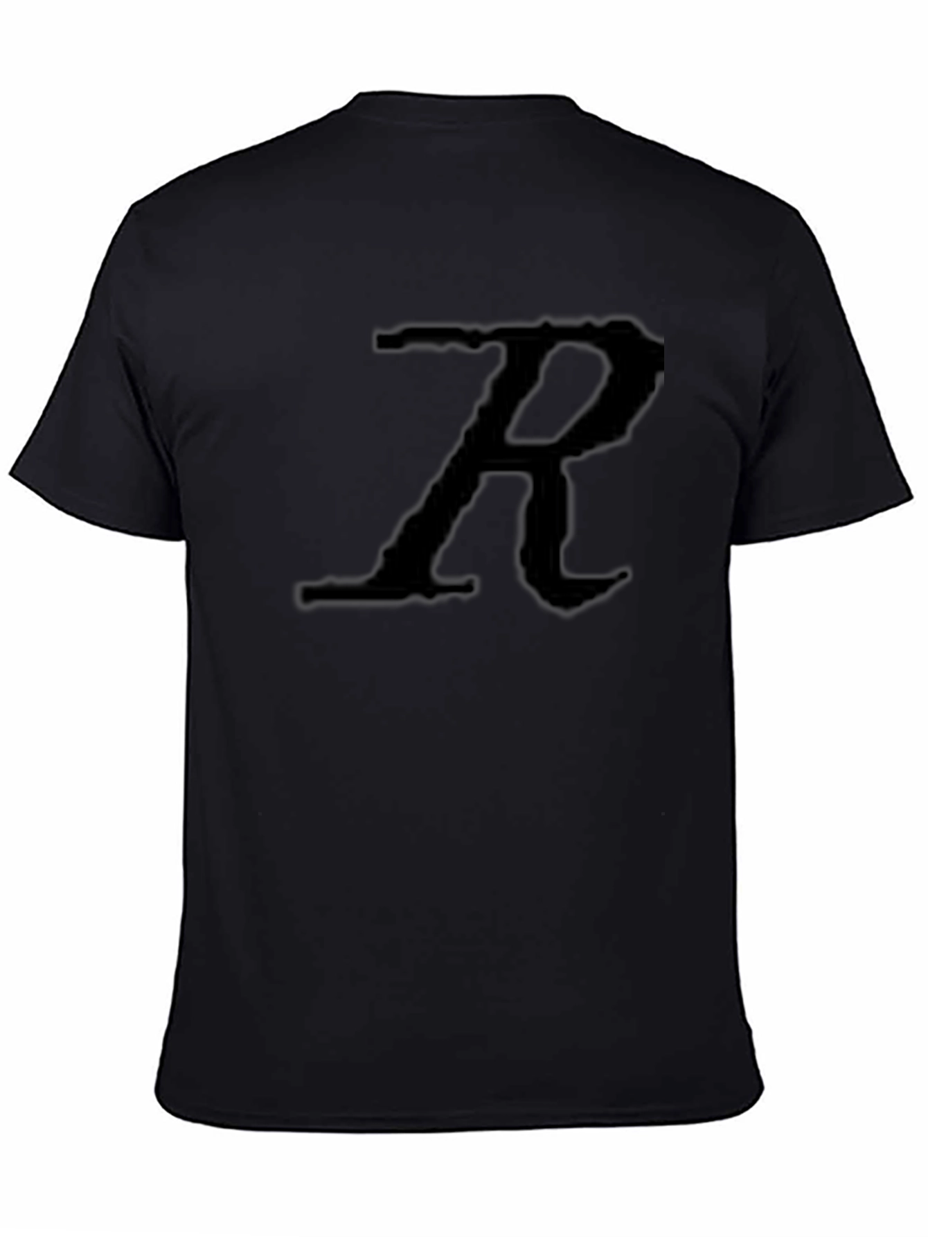 Mens Black T-Shirt with Distressed R Graphic