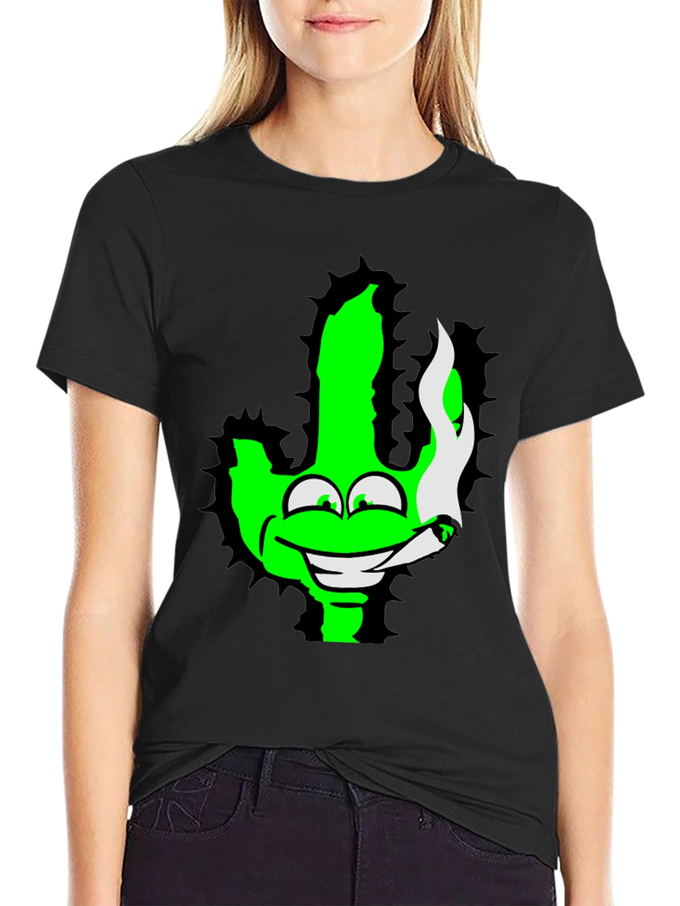 Green Cactus Cartoon Graphic Novelty T-Shirt