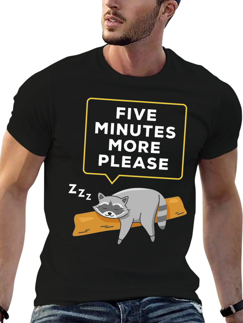 Lazy Raccoon T-Shirt - Five More Minutes Please!