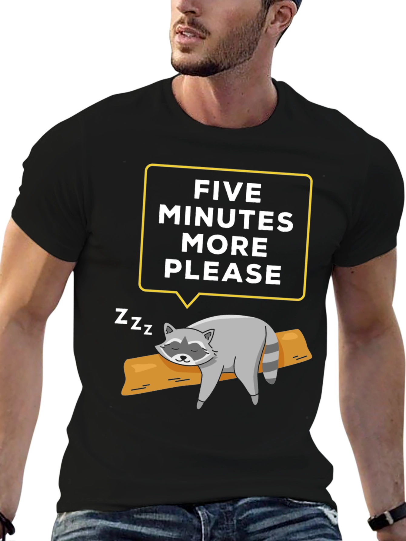 Lazy Raccoon T-Shirt - Five More Minutes Please!