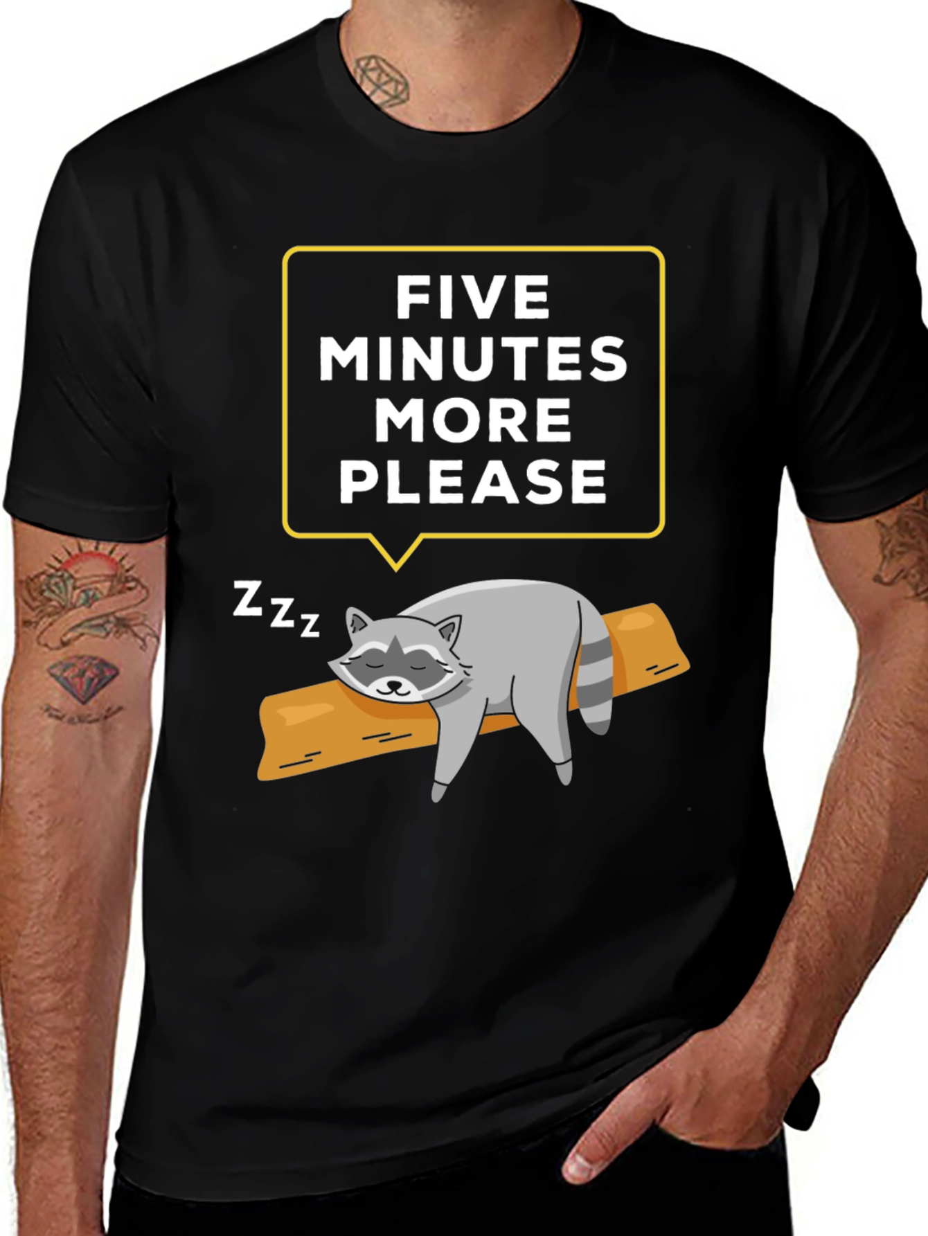 Lazy Raccoon T-Shirt - Five More Minutes Please!