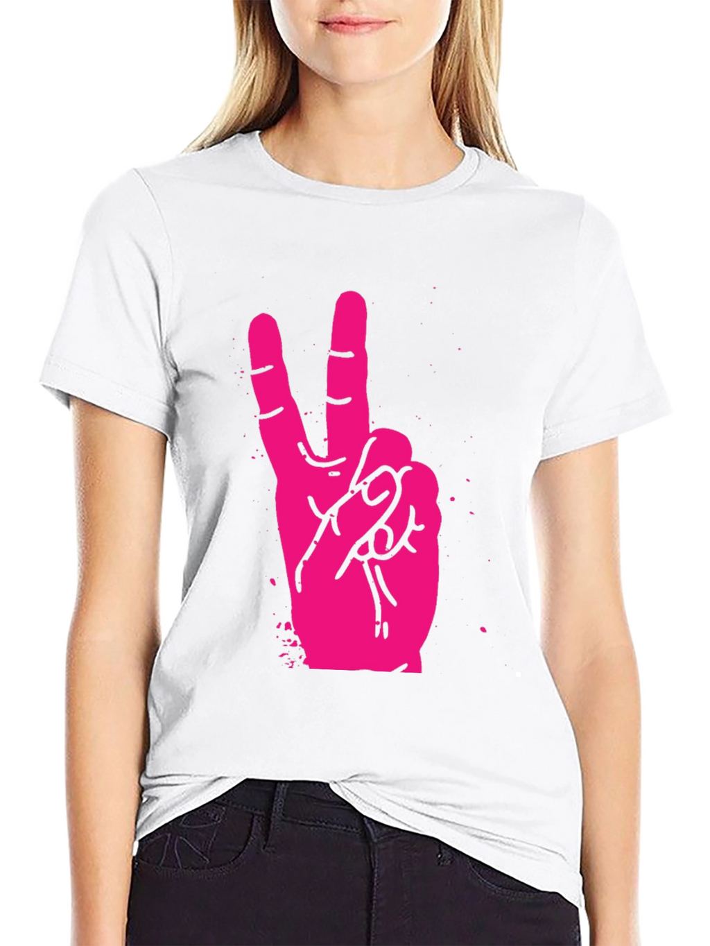 Pink Peace Sign Graphic Black T-Shirt