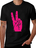 Pink Peace Sign Graphic Black T-Shirt