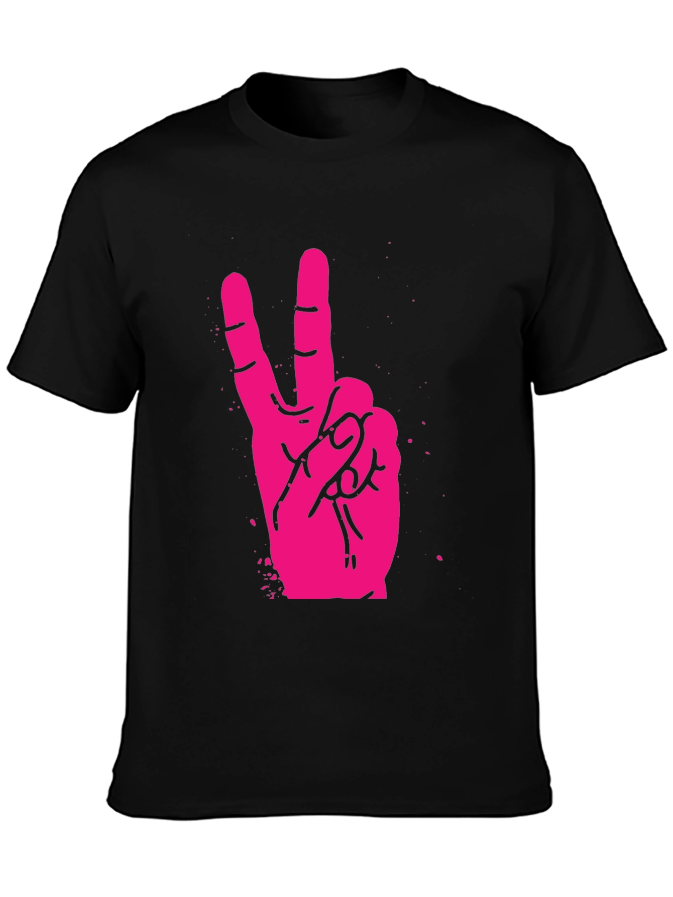 Pink Peace Sign Graphic Black T-Shirt