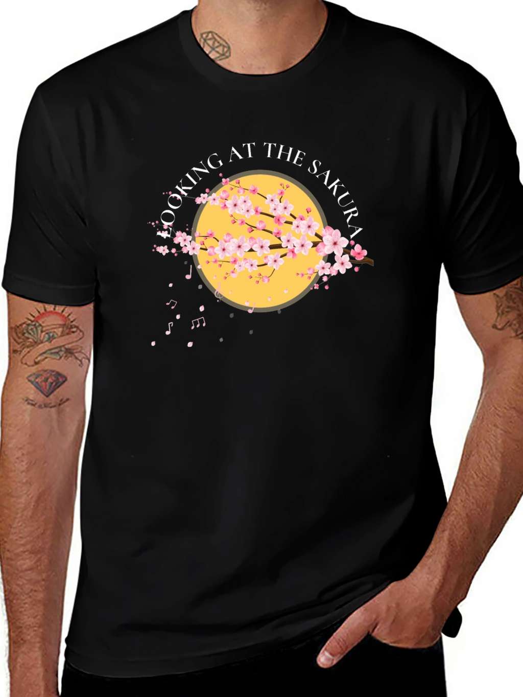 Sakura Cherry Blossom Graphic T-Shirt - Black
