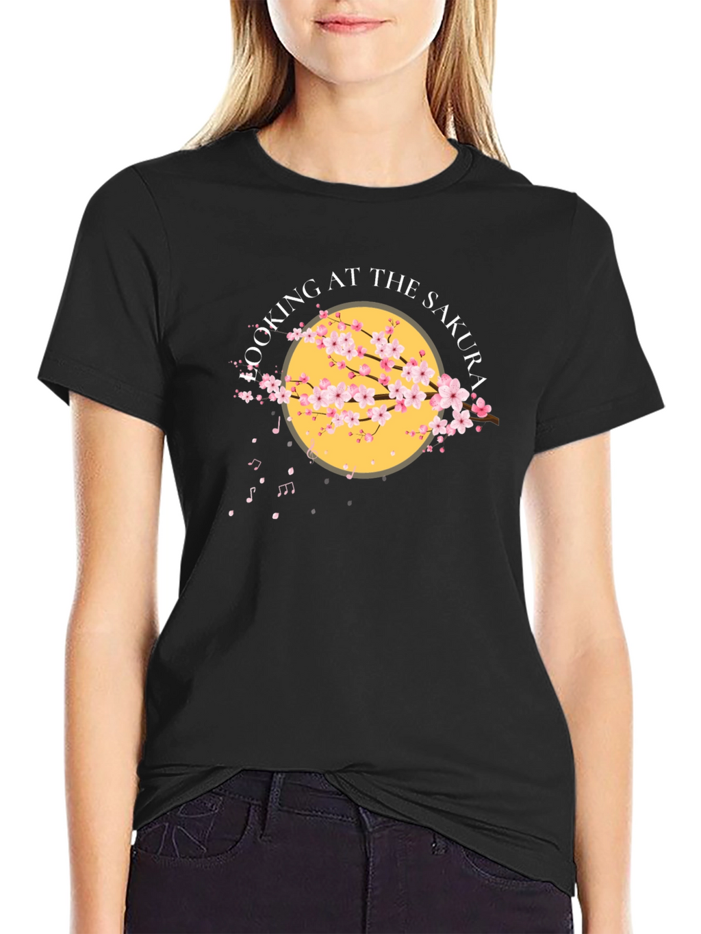 Sakura Cherry Blossom Graphic T-Shirt - Black