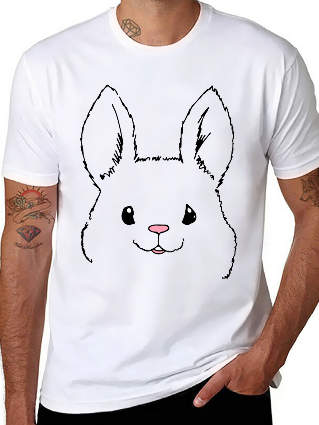 Cute Bunny Graphic Tee - Black