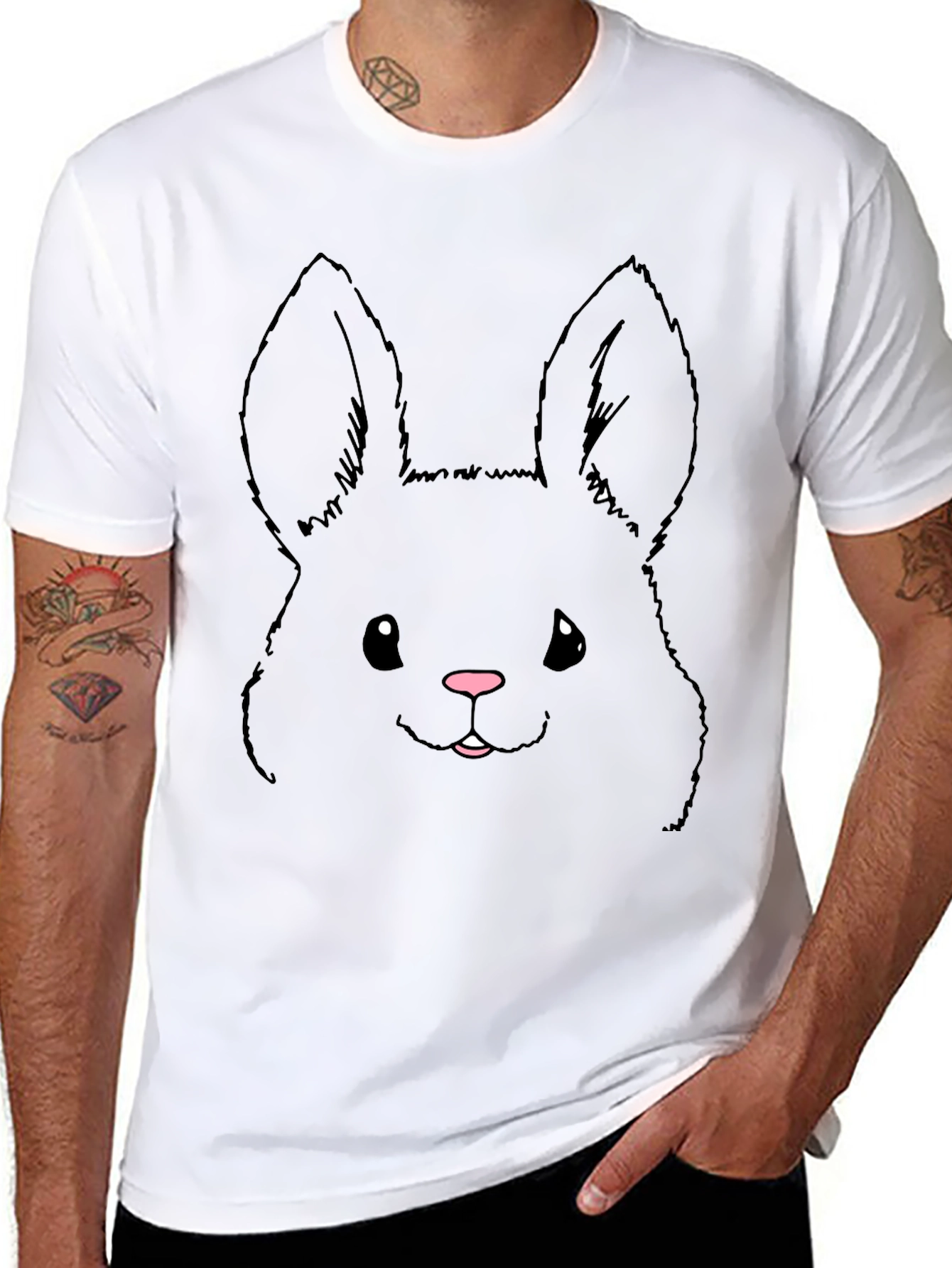 Cute Bunny Graphic Tee - Black