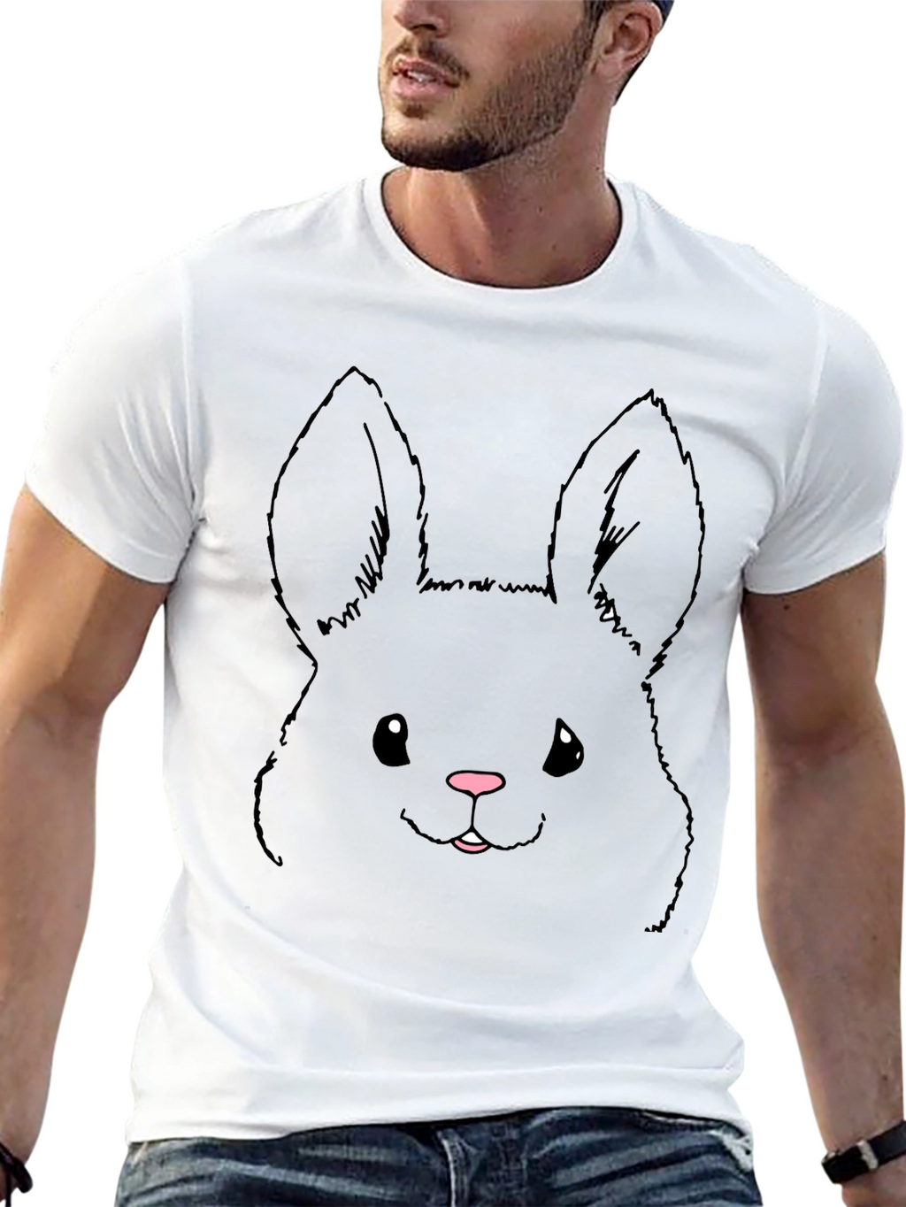 Cute Bunny Graphic Tee - Black