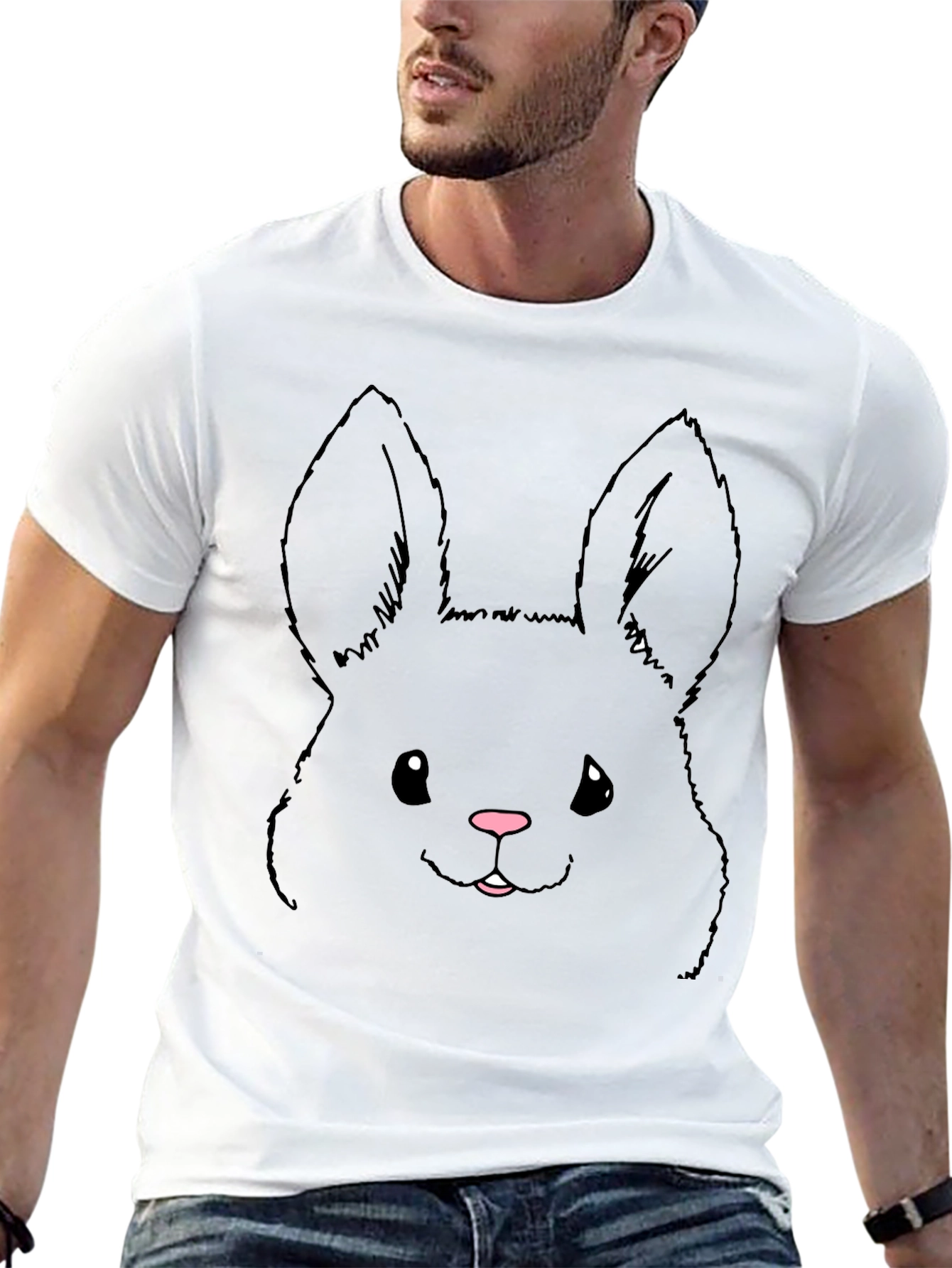 Cute Bunny Graphic Tee - Black