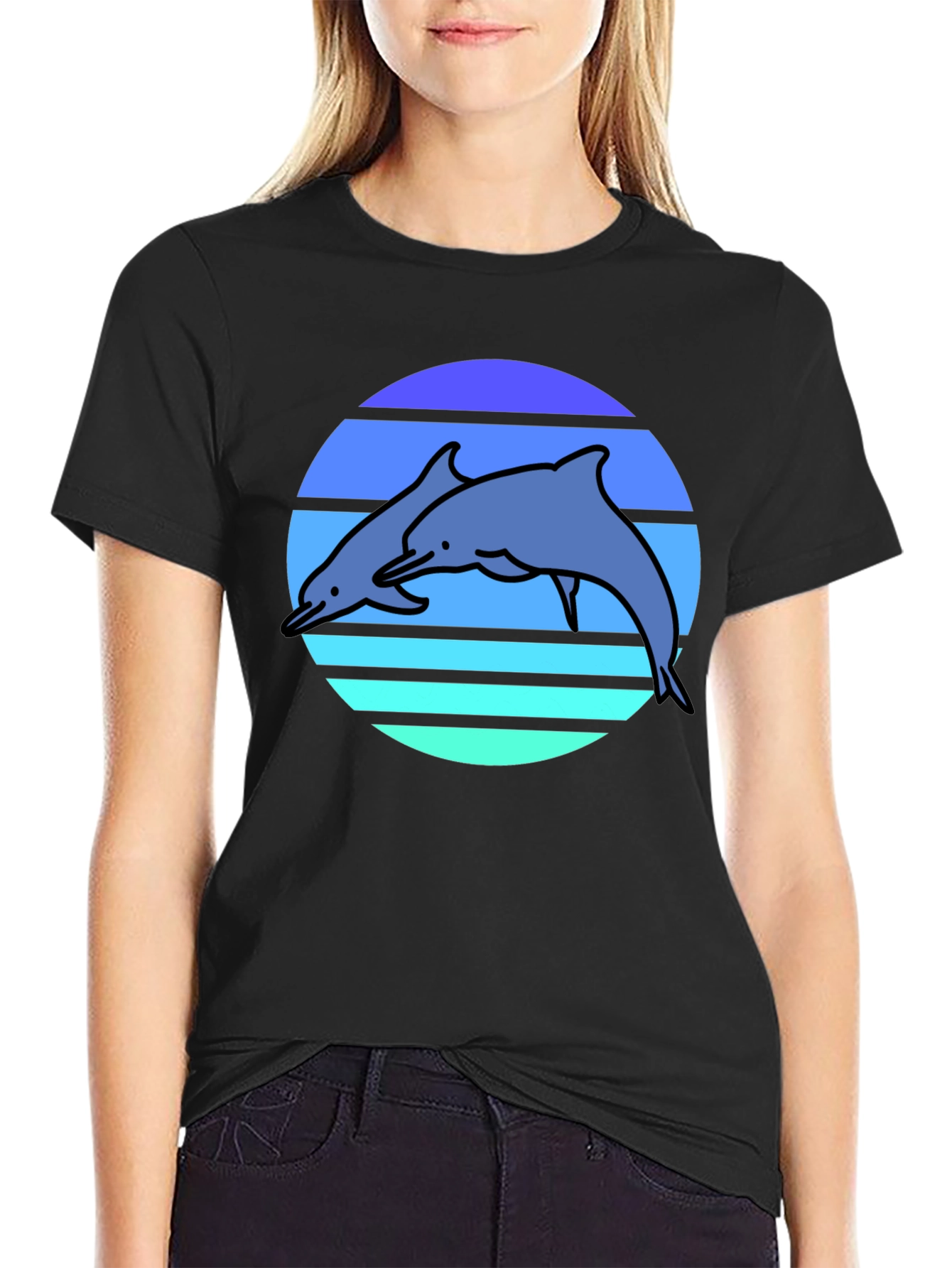 Retro Dolphin T-Shirt - Black Graphic Tee