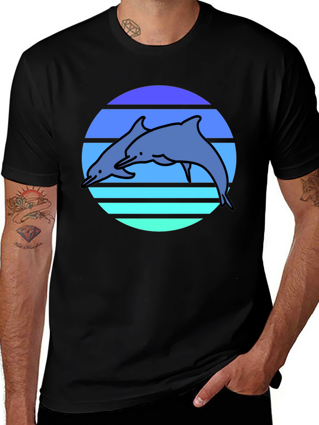 Retro Dolphin T-Shirt - Black Graphic Tee
