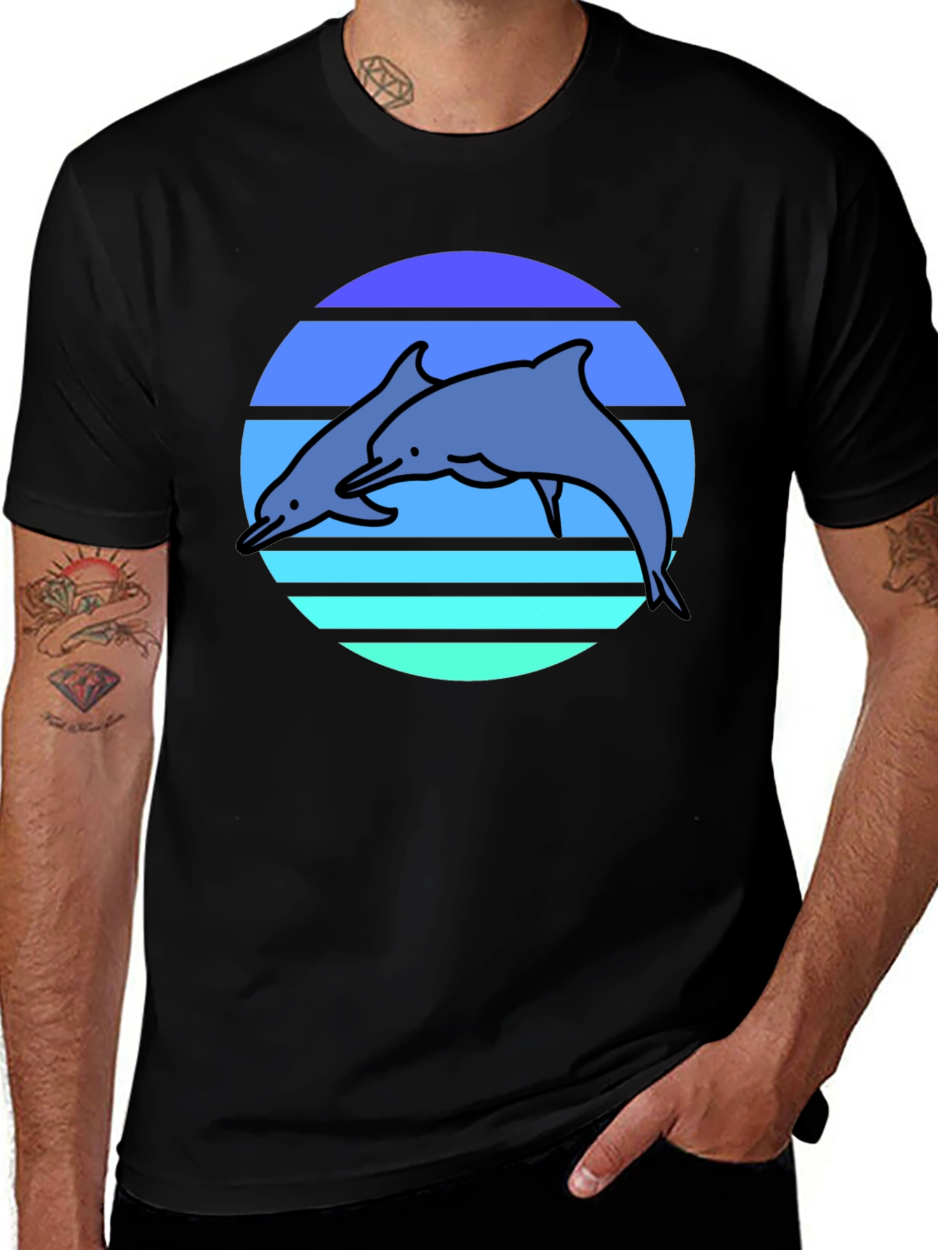 Retro Dolphin T-Shirt - Black Graphic Tee