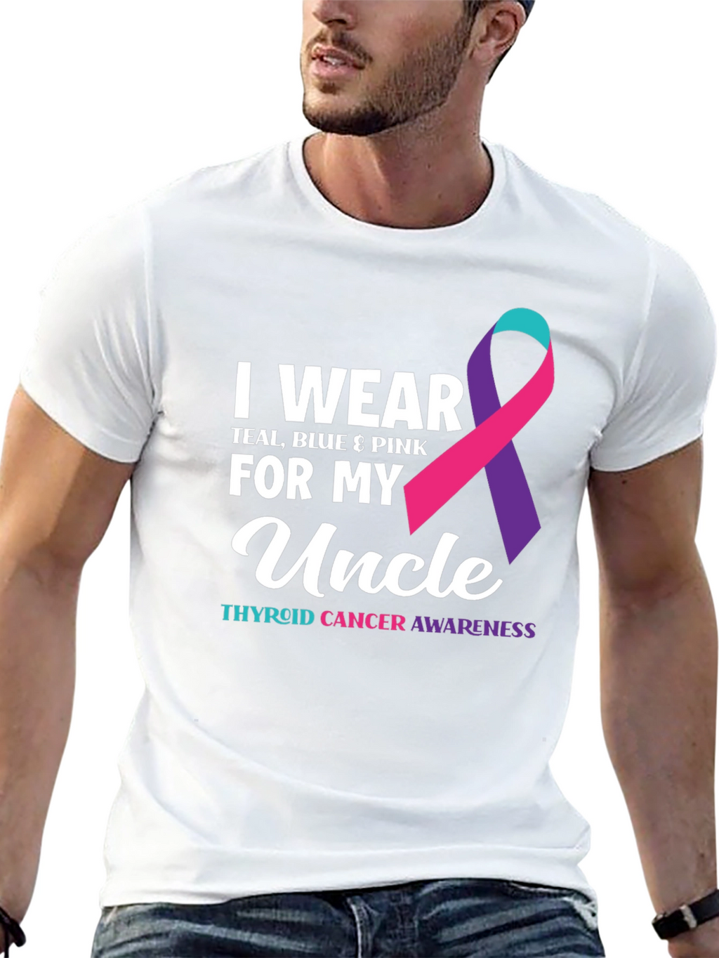 Thyroid Cancer Awareness Uncle Ribbon T-Shirt
