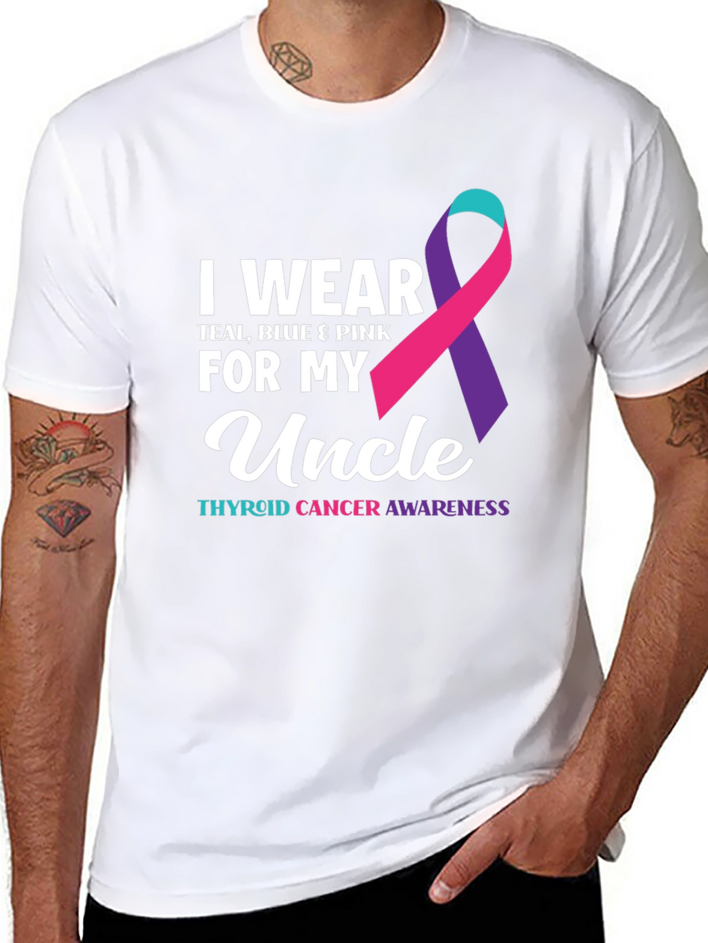 Thyroid Cancer Awareness Uncle Ribbon T-Shirt