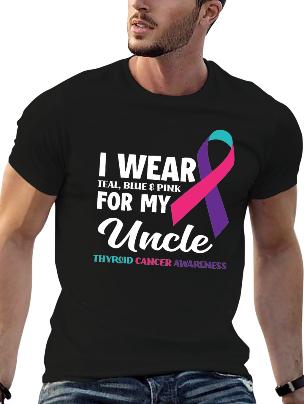 Thyroid Cancer Awareness Uncle Ribbon T-Shirt