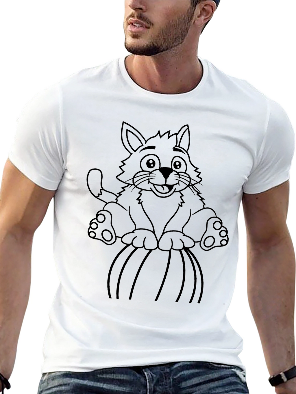 Cartoon Cat Pumpkin Black T-Shirt