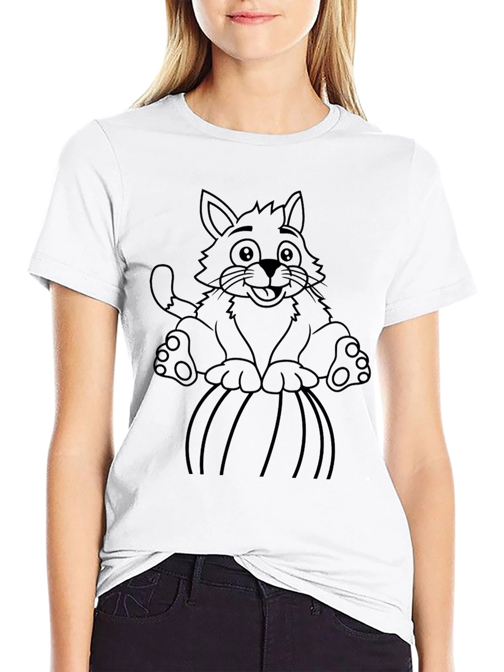 Cartoon Cat Pumpkin Black T-Shirt
