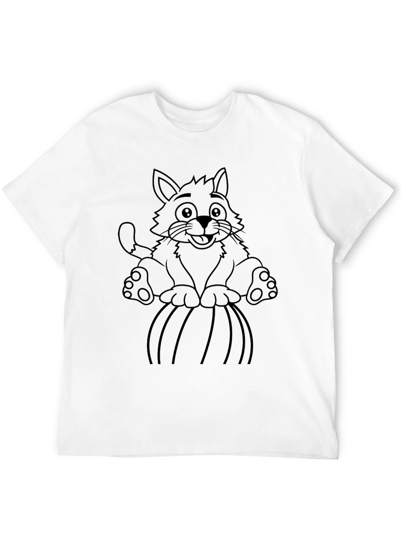 Cartoon Cat Pumpkin Black T-Shirt