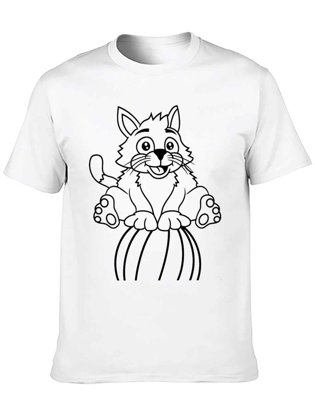 Cartoon Cat Pumpkin Black T-Shirt
