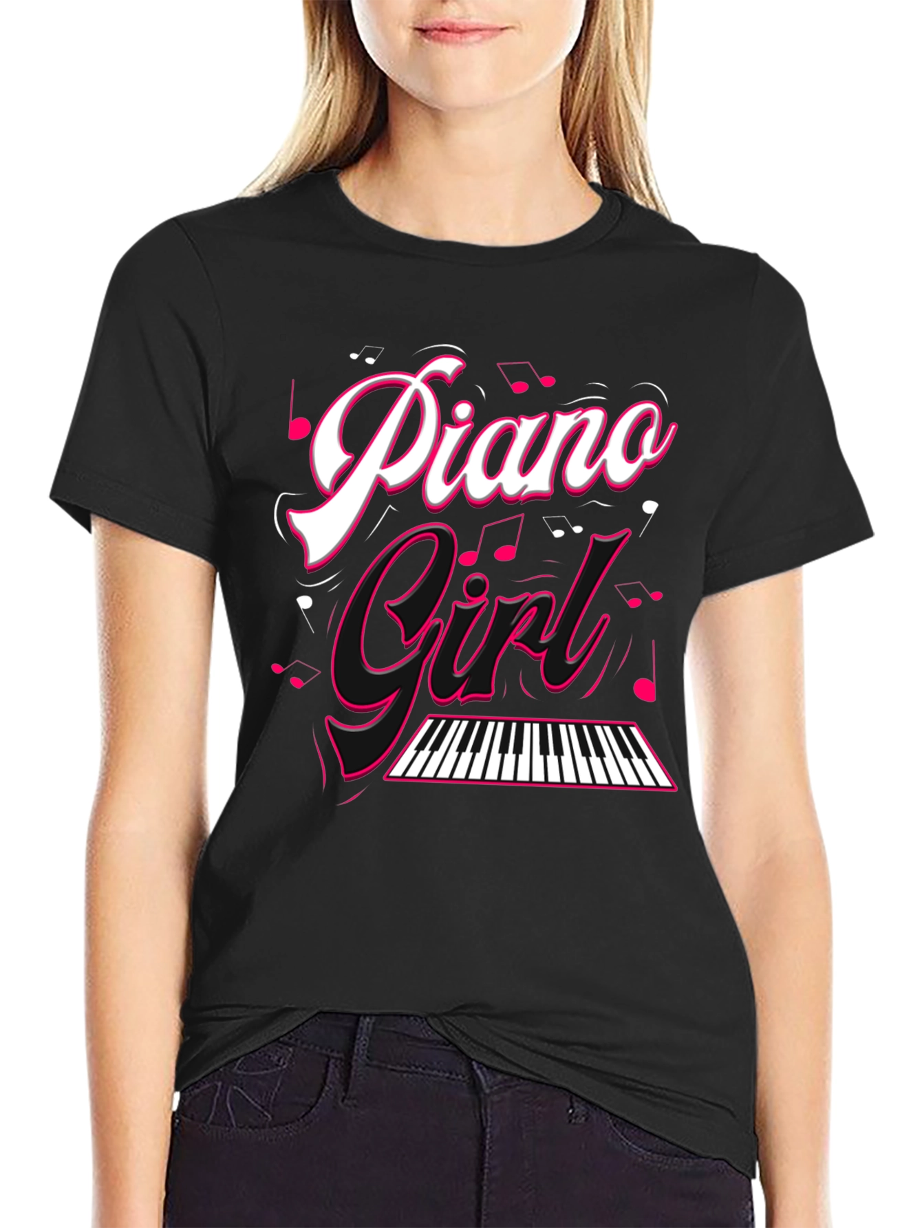 Piano Girl Black T-Shirt