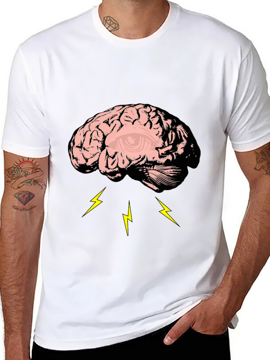 Brain Lightning Graphic Tee - Black Cotton T-Shirt