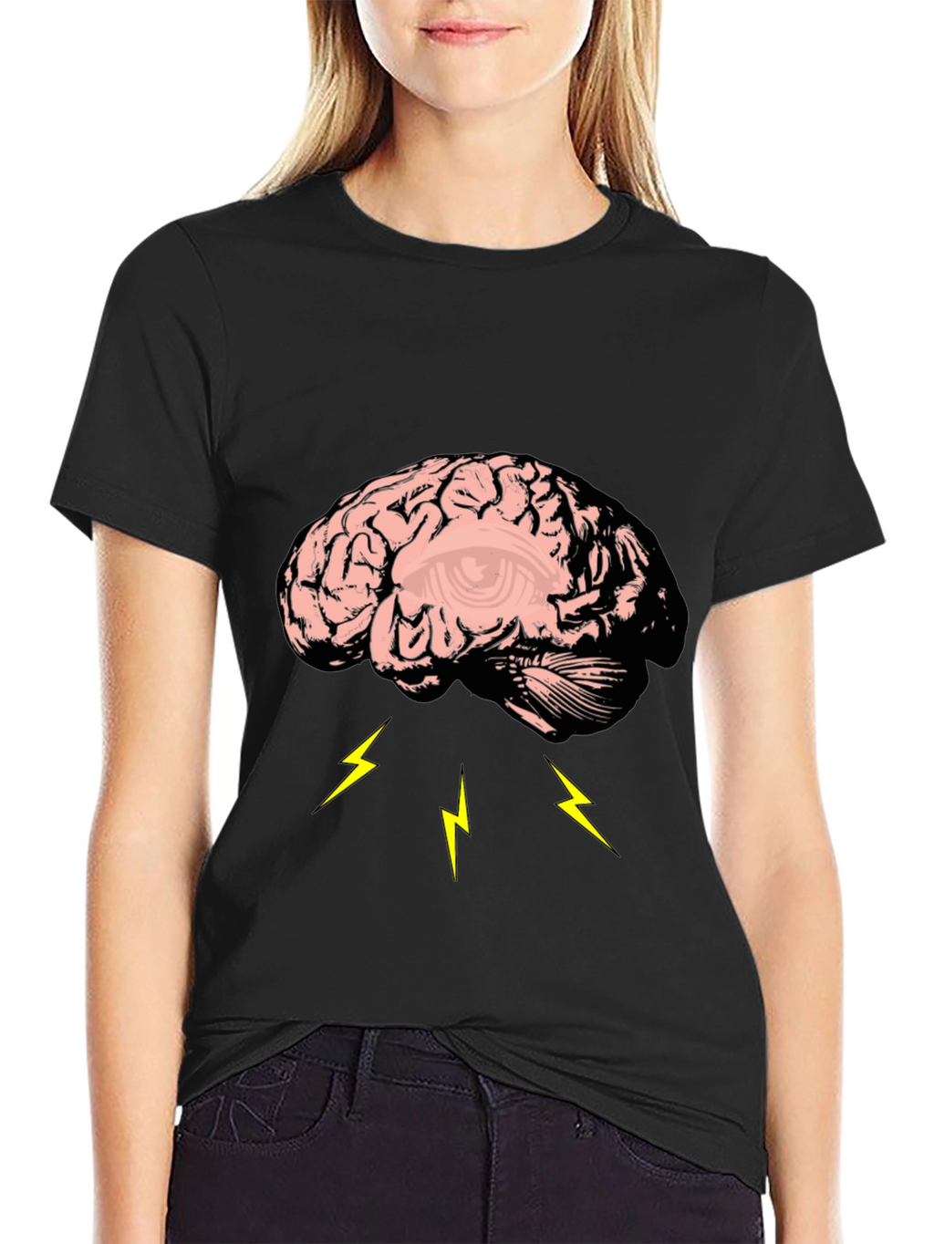 Brain Lightning Graphic Tee - Black Cotton T-Shirt