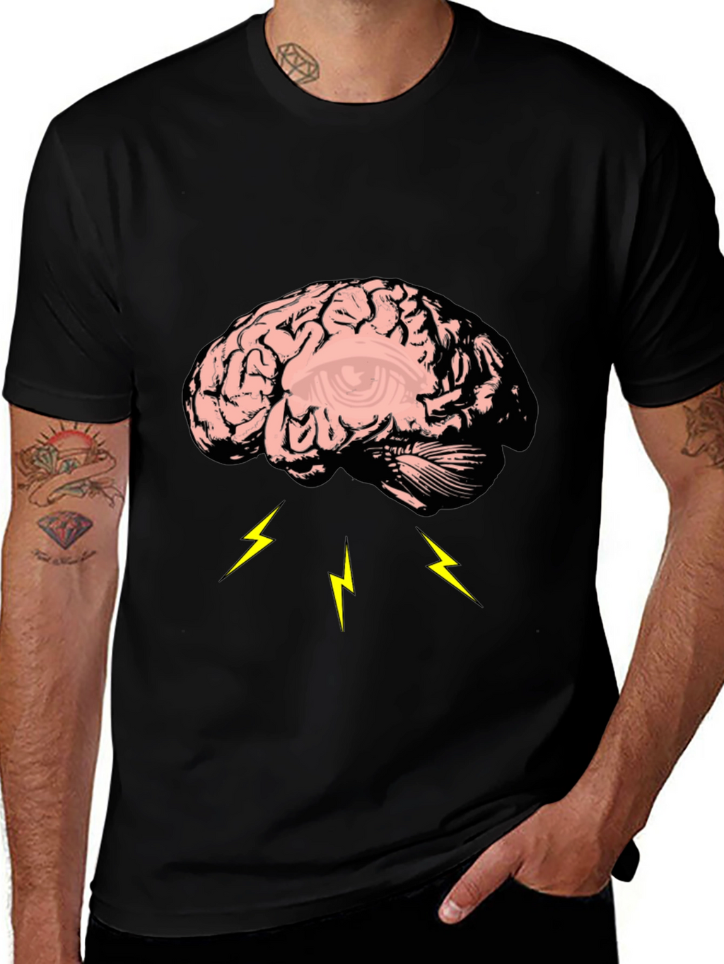 Brain Lightning Graphic Tee - Black Cotton T-Shirt