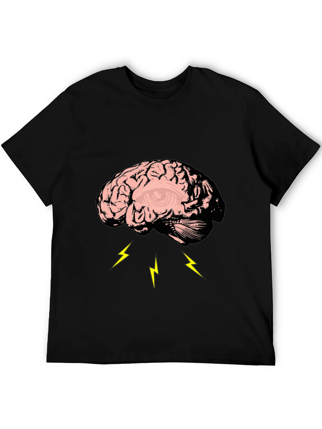 Brain Lightning Graphic Tee - Black Cotton T-Shirt