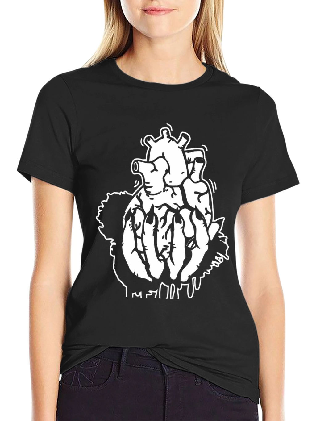 Black T-Shirt with Anatomical Heart Design