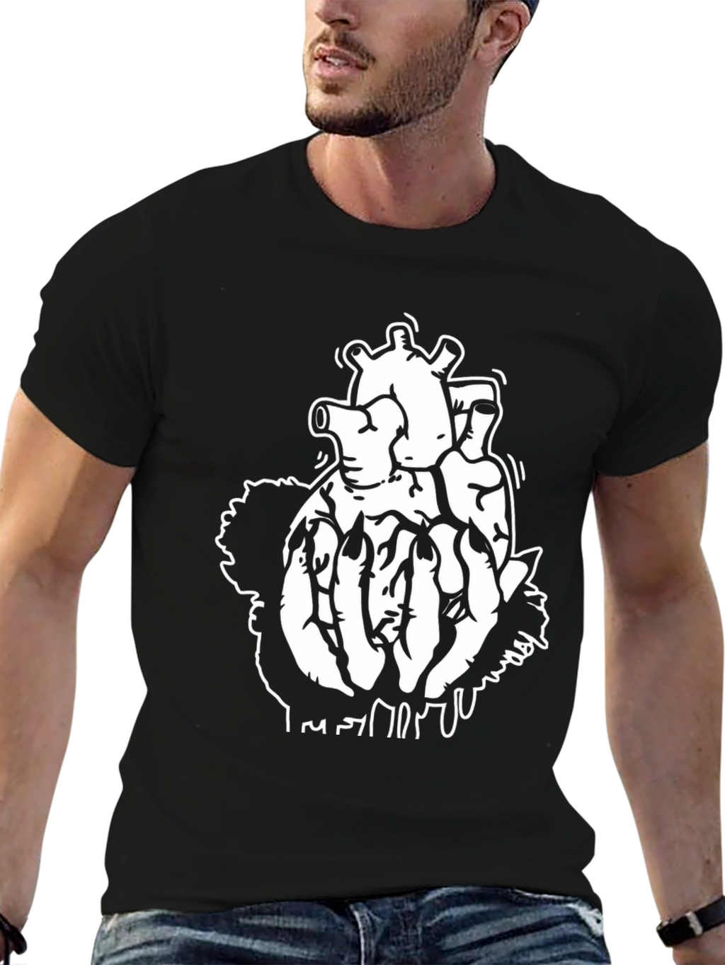 Black T-Shirt with Anatomical Heart Design
