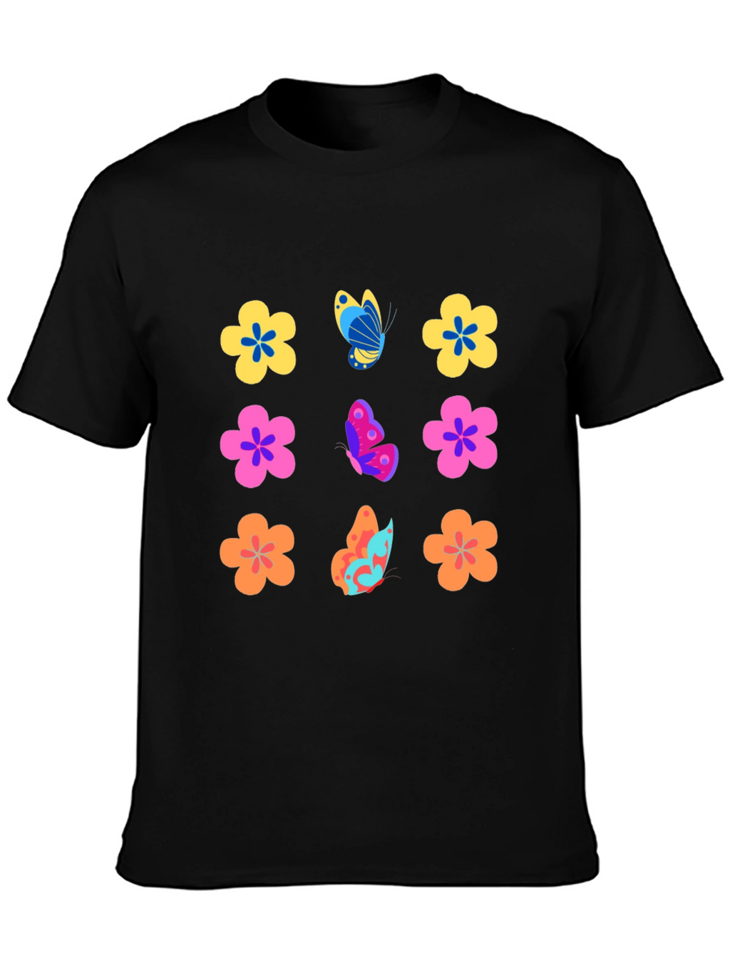 Floral Butterfly Black T-Shirt