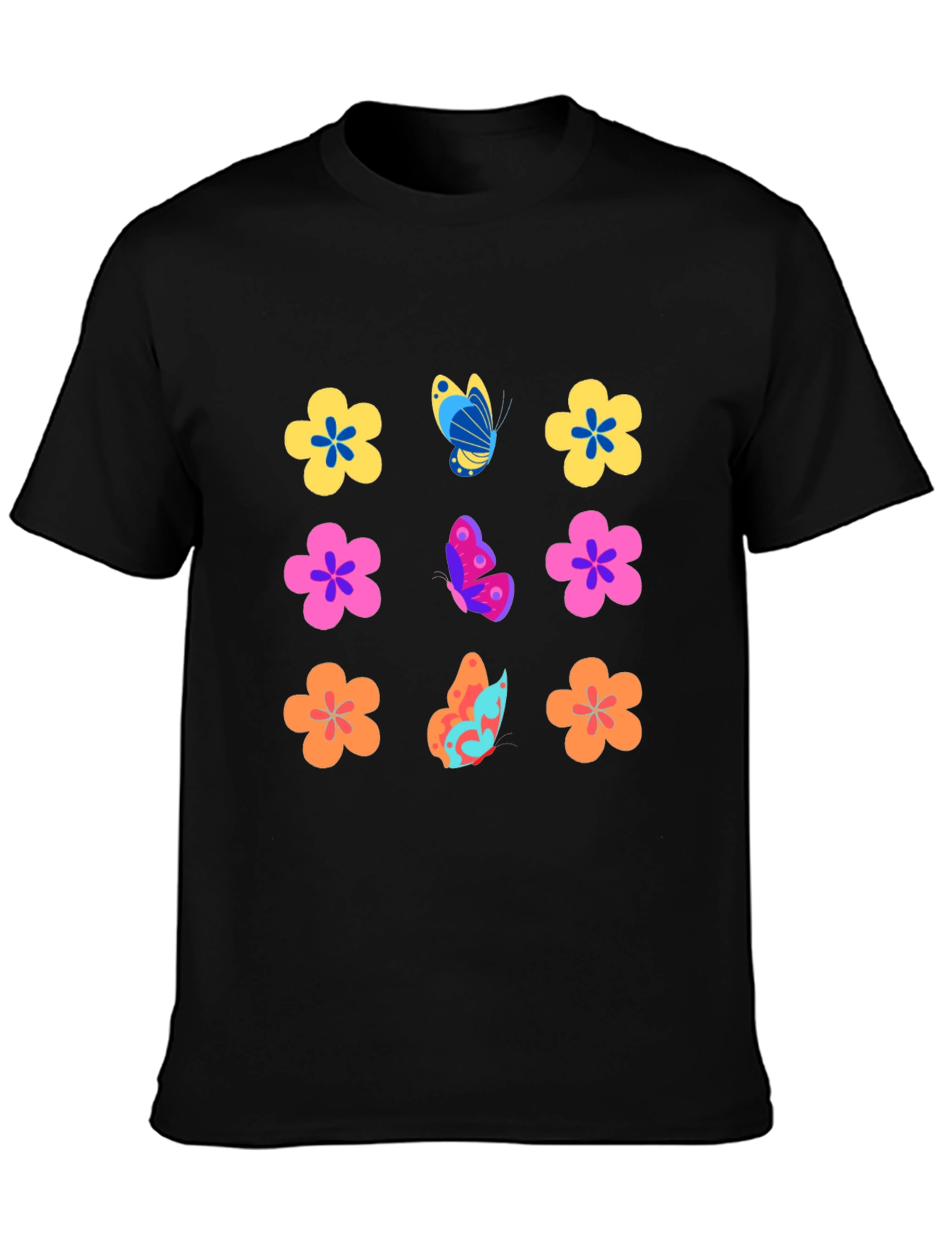 Floral Butterfly Black T-Shirt