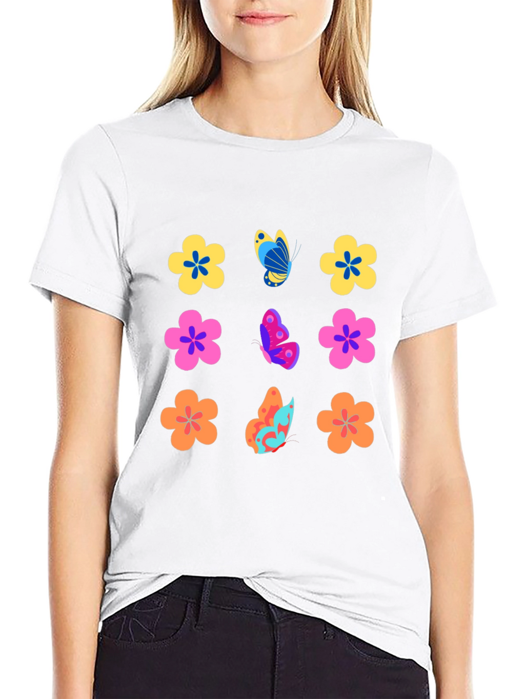 Floral Butterfly Black T-Shirt