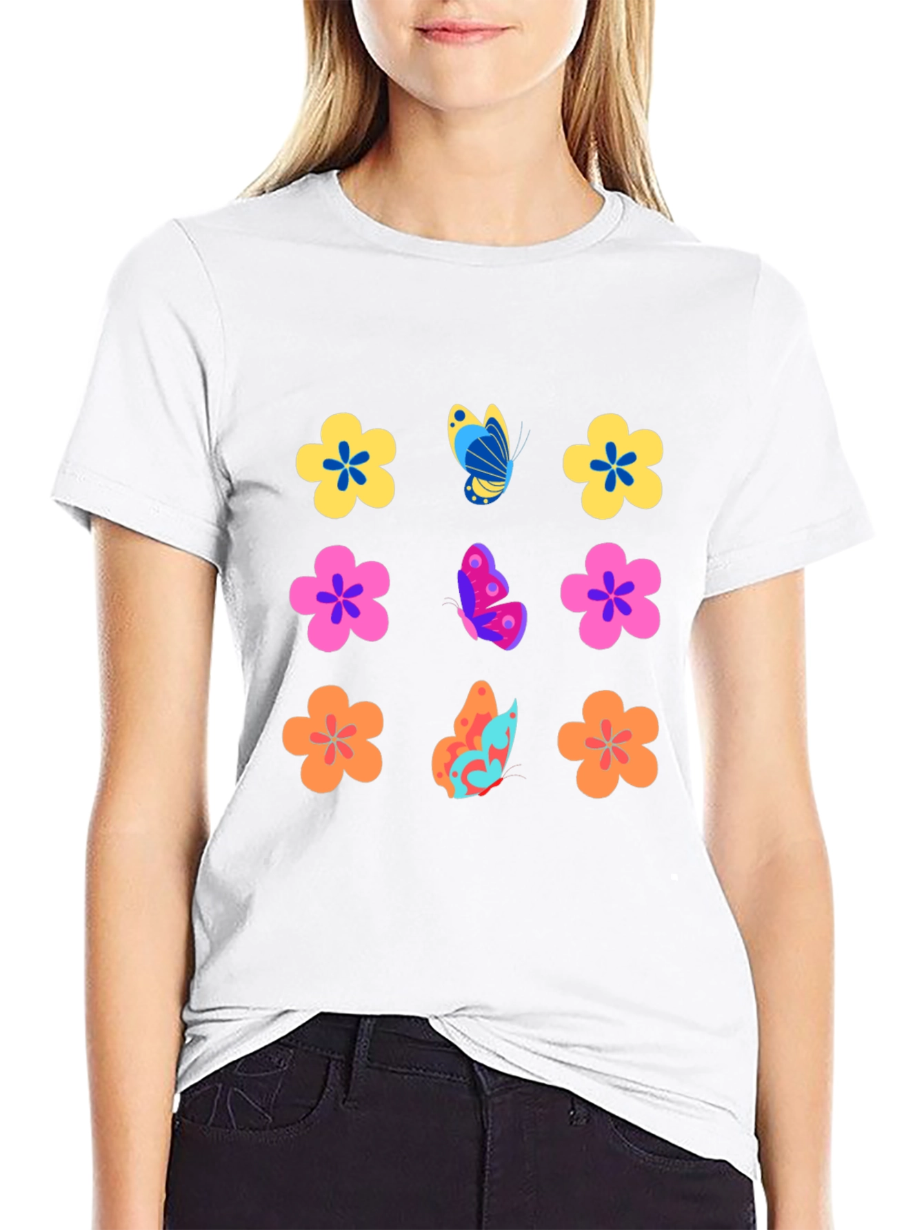 Floral Butterfly Black T-Shirt