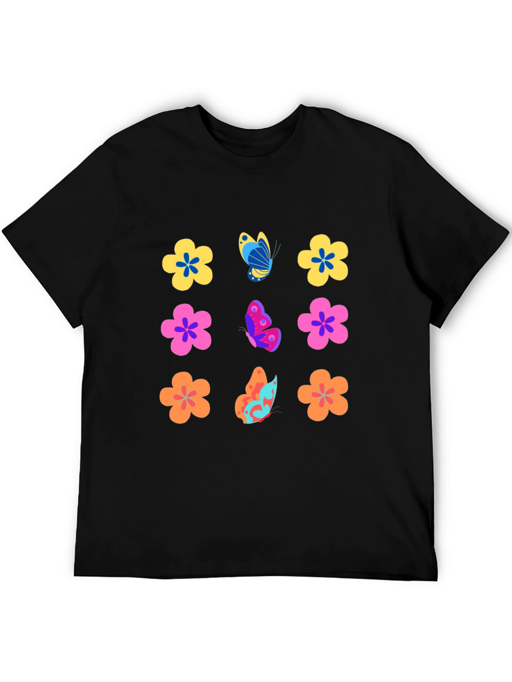 Floral Butterfly Black T-Shirt