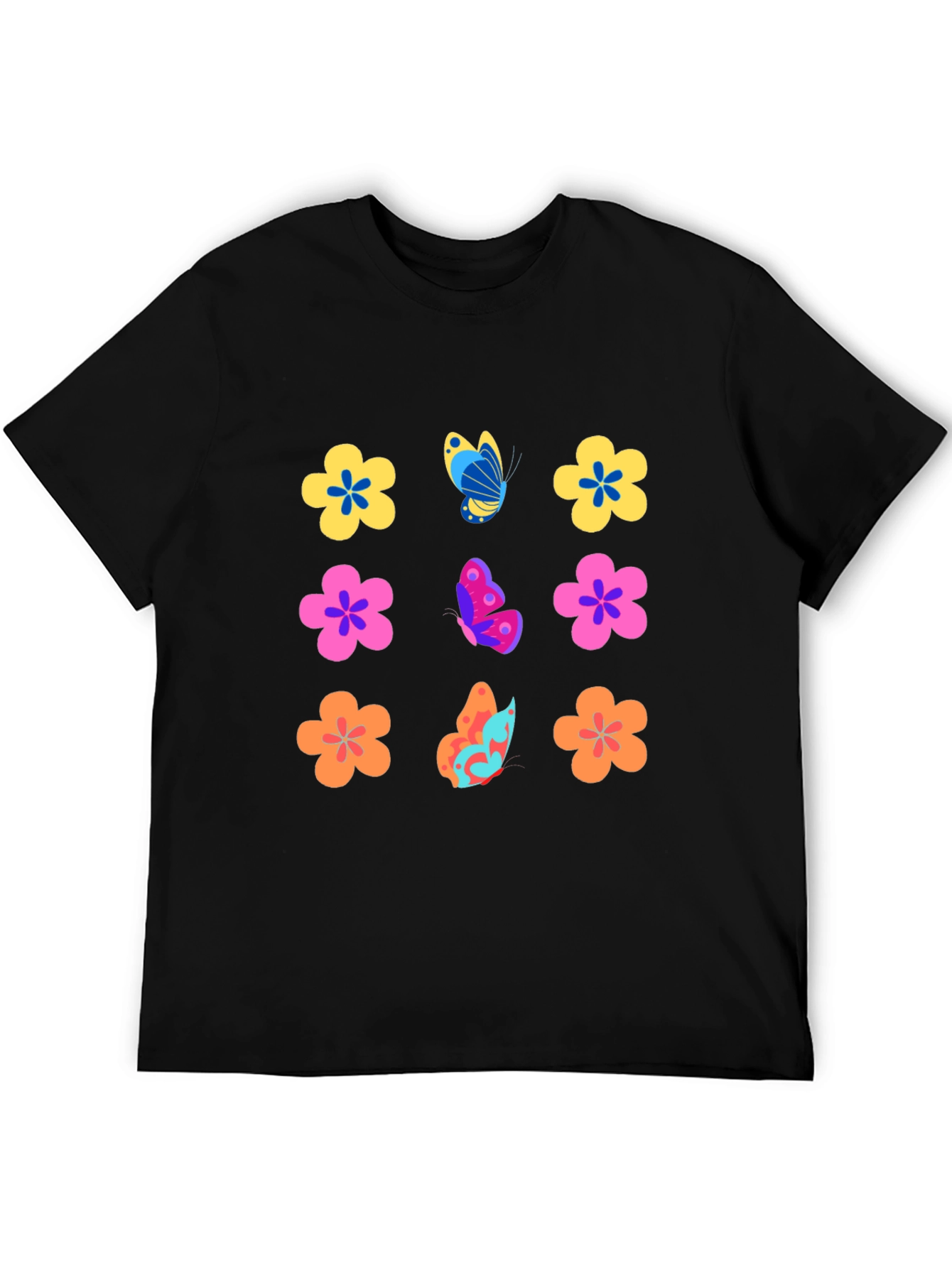 Floral Butterfly Black T-Shirt