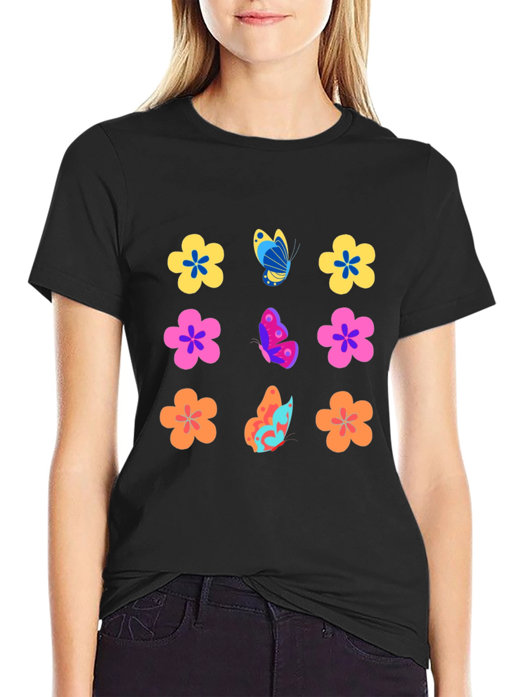 Floral Butterfly Black T-Shirt
