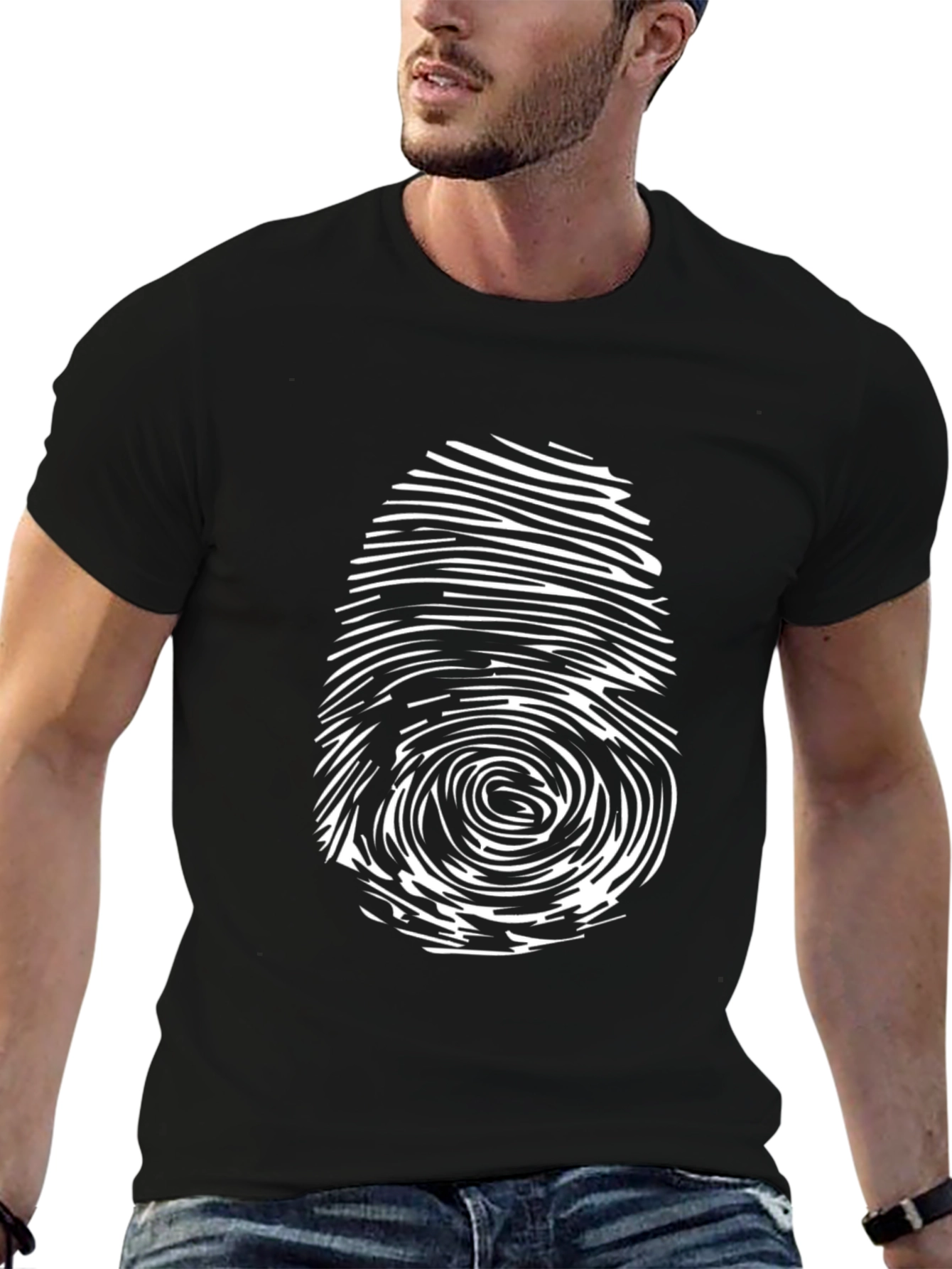 Unique Fingerprint Graphic Black T-Shirt