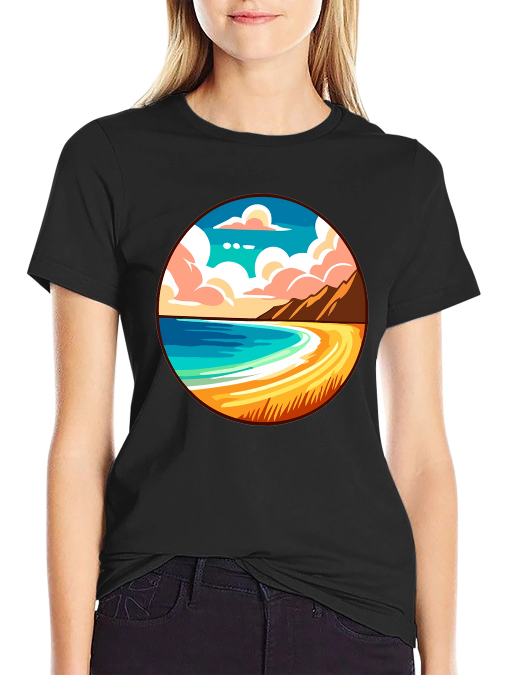 Beach Scene Graphic Tee - Black