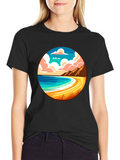Beach Scene Graphic Tee - Black